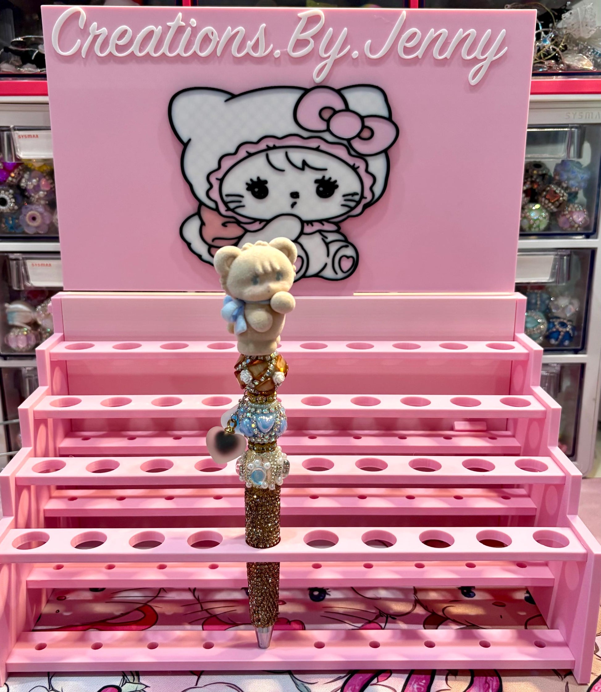 40 Slot Detachable Stand STL w/Optional Character Pen Stand Topper Opening- (15mm Slots)